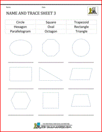 printable shape worksheets name and trace 3