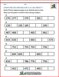 second grade counting worksheets on back by 1s 10s 4
