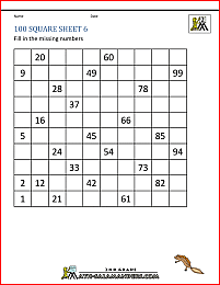 second grade math 100 square worksheet 6