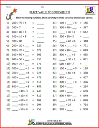 second grade math worksheets place value to 1000 8