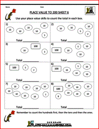 second grade math worksheets place value to 200 6