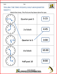 Time Worksheet O'clock, Quarter, and Half past