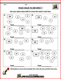 second grade worksheets place value to 200 7