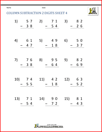 subtraction worksheets 2nd grade column subtraction 2 digits 4