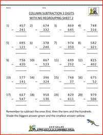 subtraction worksheets column subtraction 3 digits no regrouping 2
