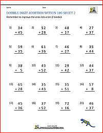 two digit addition worksheets within 100 2