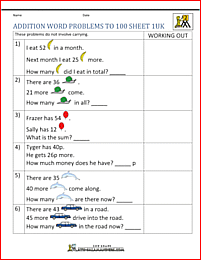 year 2 addition word problems to 100 1uk