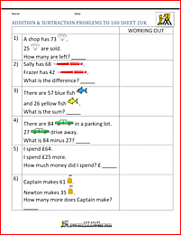 year 2 addition and subtraction word problems to 100 2uk
