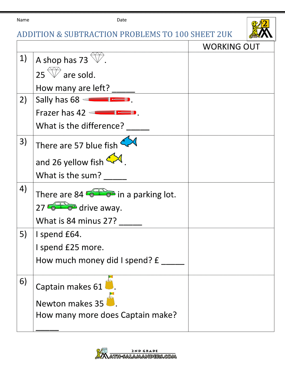 addition and subtraction problem solving for grade 2