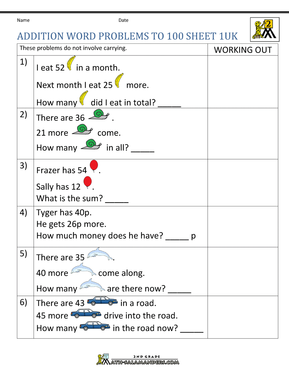 year 2 addition homework