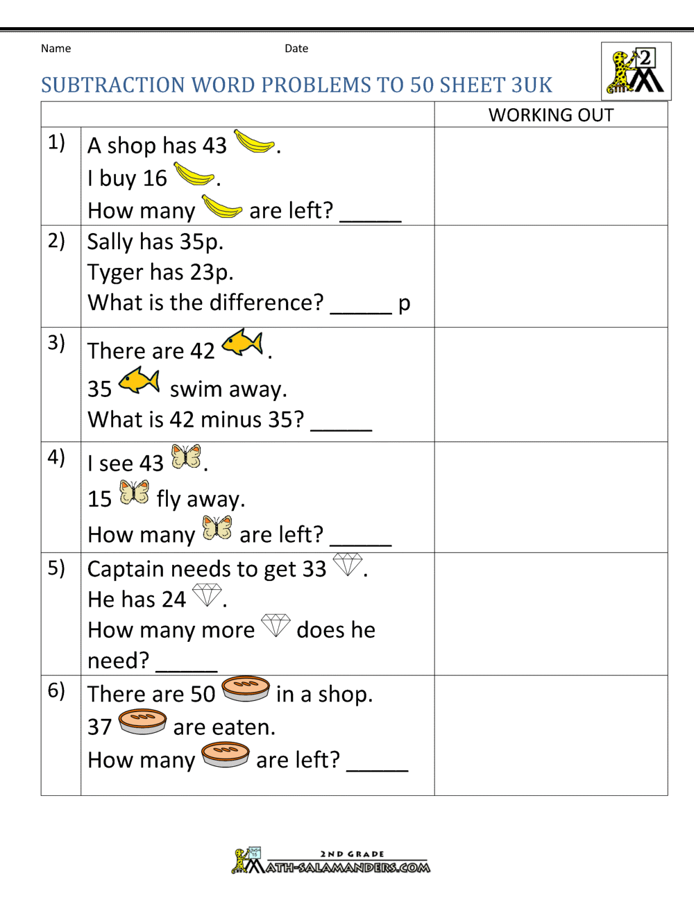 subtraction problem solving year 2