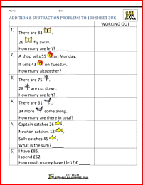 year 3 addition and subtraction word problems to 100 3uk