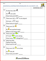 year 3 addition and subtraction word problems to 150 1uk