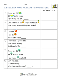 year 3 subtraction problems to 100 2uk