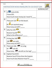 year 3 subtraction word problems to 150 2uk