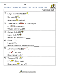 year 3 subtraction word problems to 150 3uk